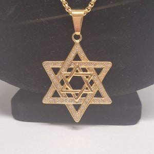 Gold double star of David necklace