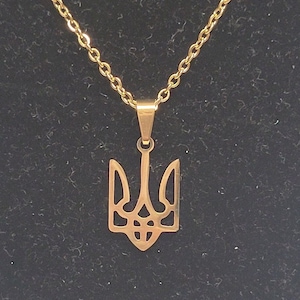 Stainless steel gold Ukraine trident necklace