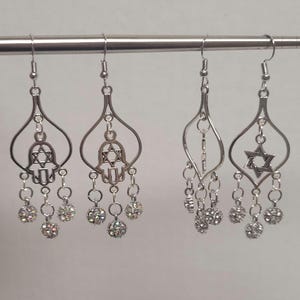 Sephardic star of David or Hamsa with flowers dangle earrings