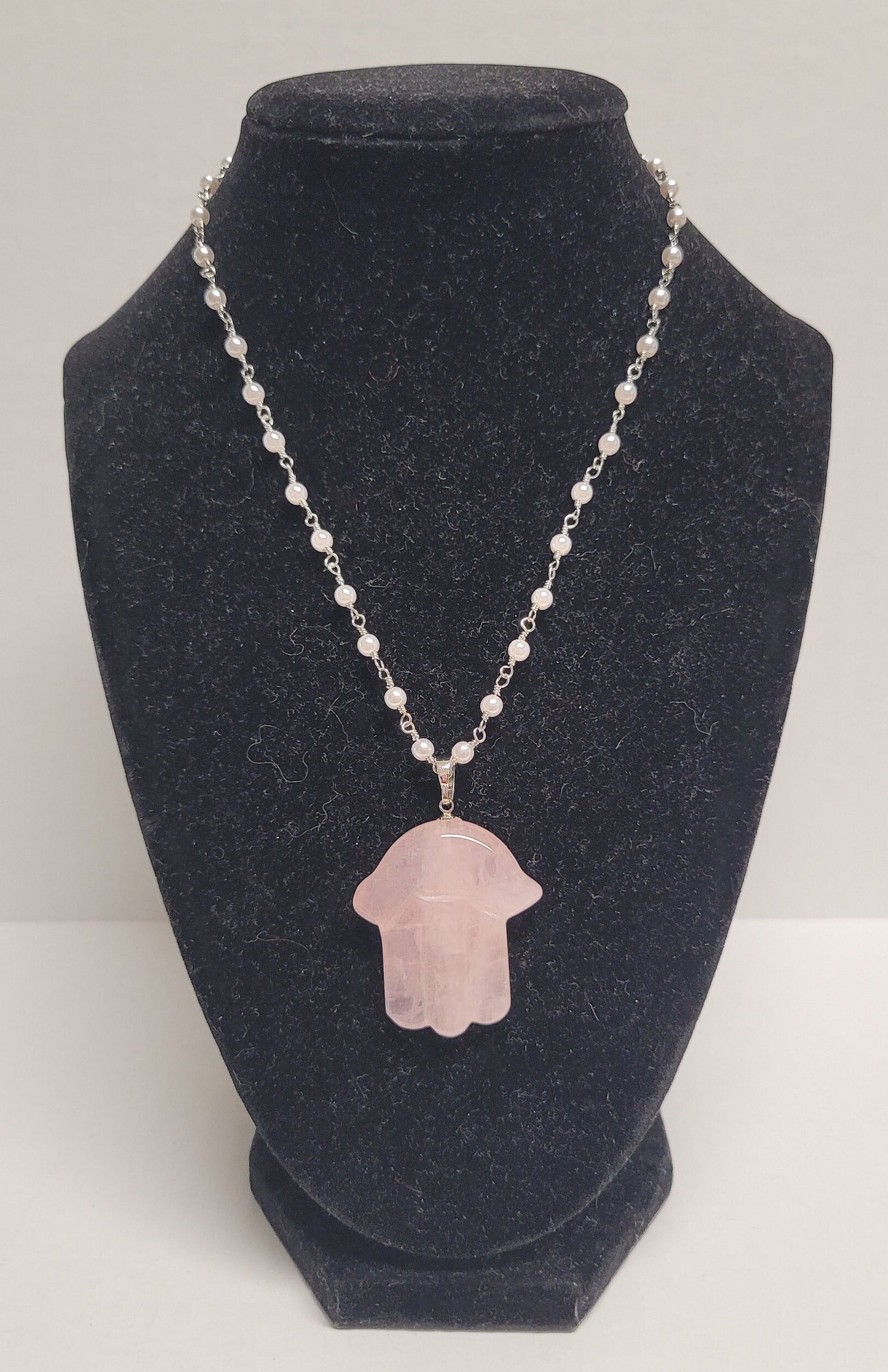 Hamsa Rope Chain Rose Quartz and Faux Pearl or Rope Chain Hamsa Necklace - Etsy
