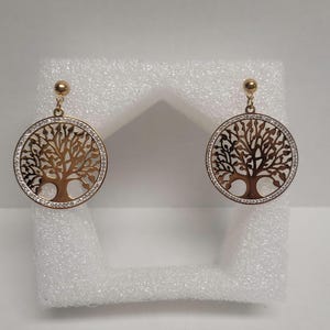 Large stainless steel gold Tree of Life earrings