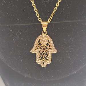 Hamsa with cubic zerconia necklace