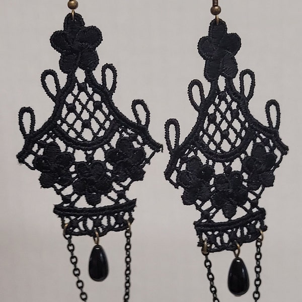 Reading Anna Karenina black lace cut out earrings