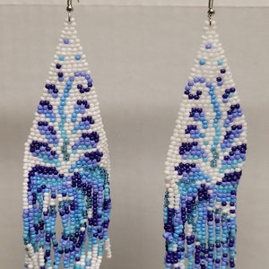 Folk art blue flower beaded earrings