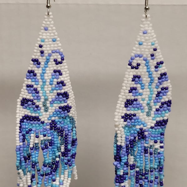Folk art blue flower beaded earrings