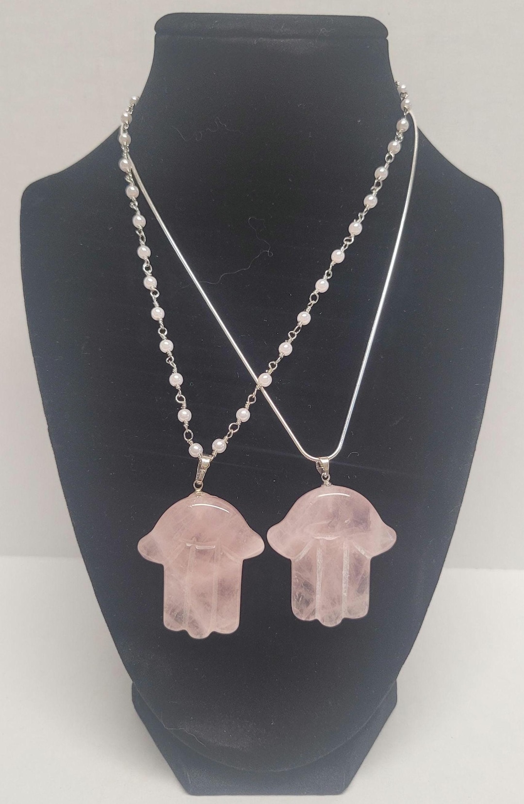 Hamsa Rope Chain Rose Quartz and Faux Pearl or Rope Chain Hamsa Necklace - Etsy