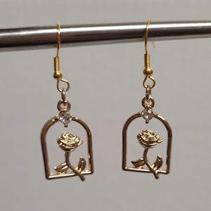 Gold rose and cubic zerconia earrings