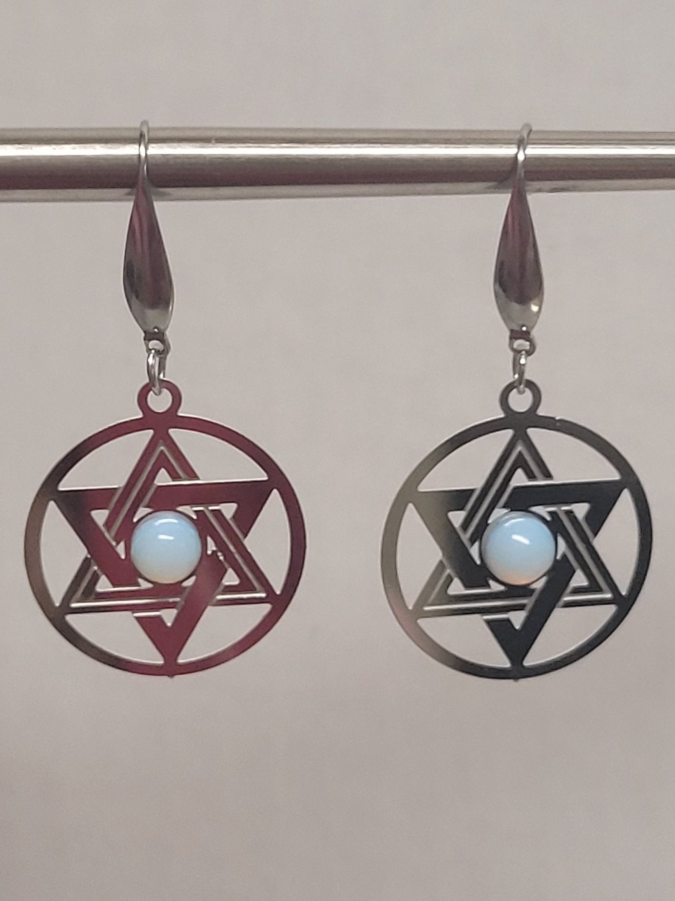 Silver star of David dangle earrings