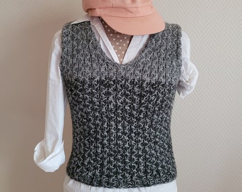 V-neck Vest Knitting Pattern, Knitted Slipover Pattern, Chunky Vest Pattern, Sweater vest "Wellamo", Designed for Aran / Worsted Yarn