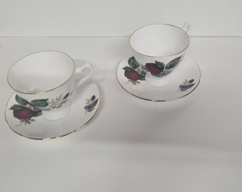 Vintage China Tea Set Cup & Saucer White Floral Design English Bone China