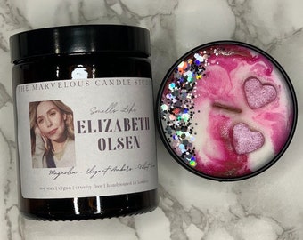 Ruikt naar Elizabeth Olsen veganistische kaarsen | Nieuw cadeau popcultuur | Wanda Maximoff-ventilator | Kaarsen van beroemdheden | Verjaardagscadeau