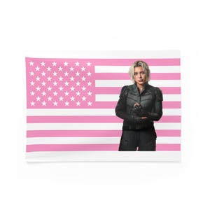 Yelena Belova Pink American Flag Tapestry | Yelena Belova Wall Decor | Yelena Belova Gift | Aesthetic Funny Room Decor