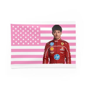 Charles Leclerc Pink American Flag Tapestry | Charles Leclerc Wall Decor | Charles Leclerc Gift | Aesthetic F1 Funny Room Decor