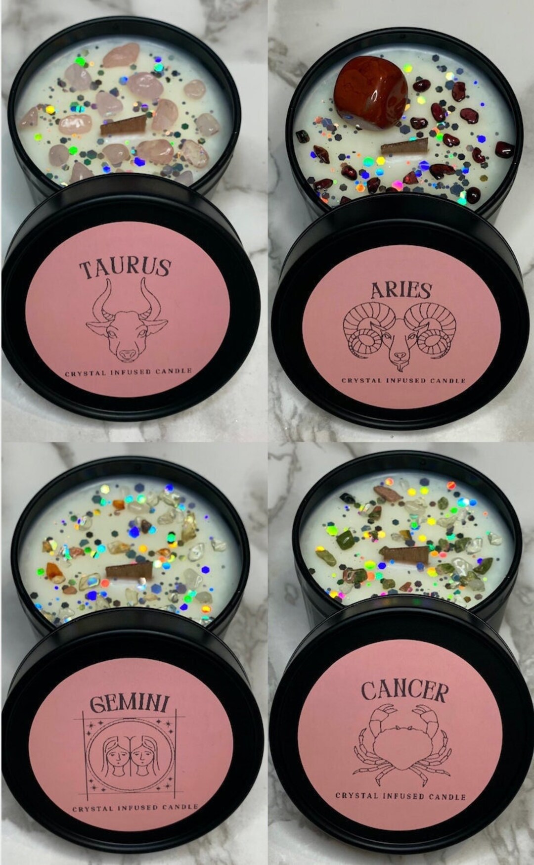 Zodiac Candles With Healing Crystals Zodiac Sign Candle Etsy