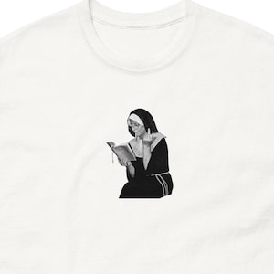 Naughty Nun | Graphic Print | White Tee | Unisex | Tshirt | Vintage | Music | Party | Comfy | Fun | Gift | White Shirt | Cigarette |