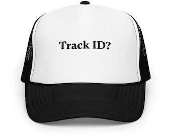 ¿Identificación de pista? / Gorra de camionero de espuma en blanco y negro / Bordada / Unisex / Música house / DJ / Rave / EDM / Electrónica / Concierto / Festival /