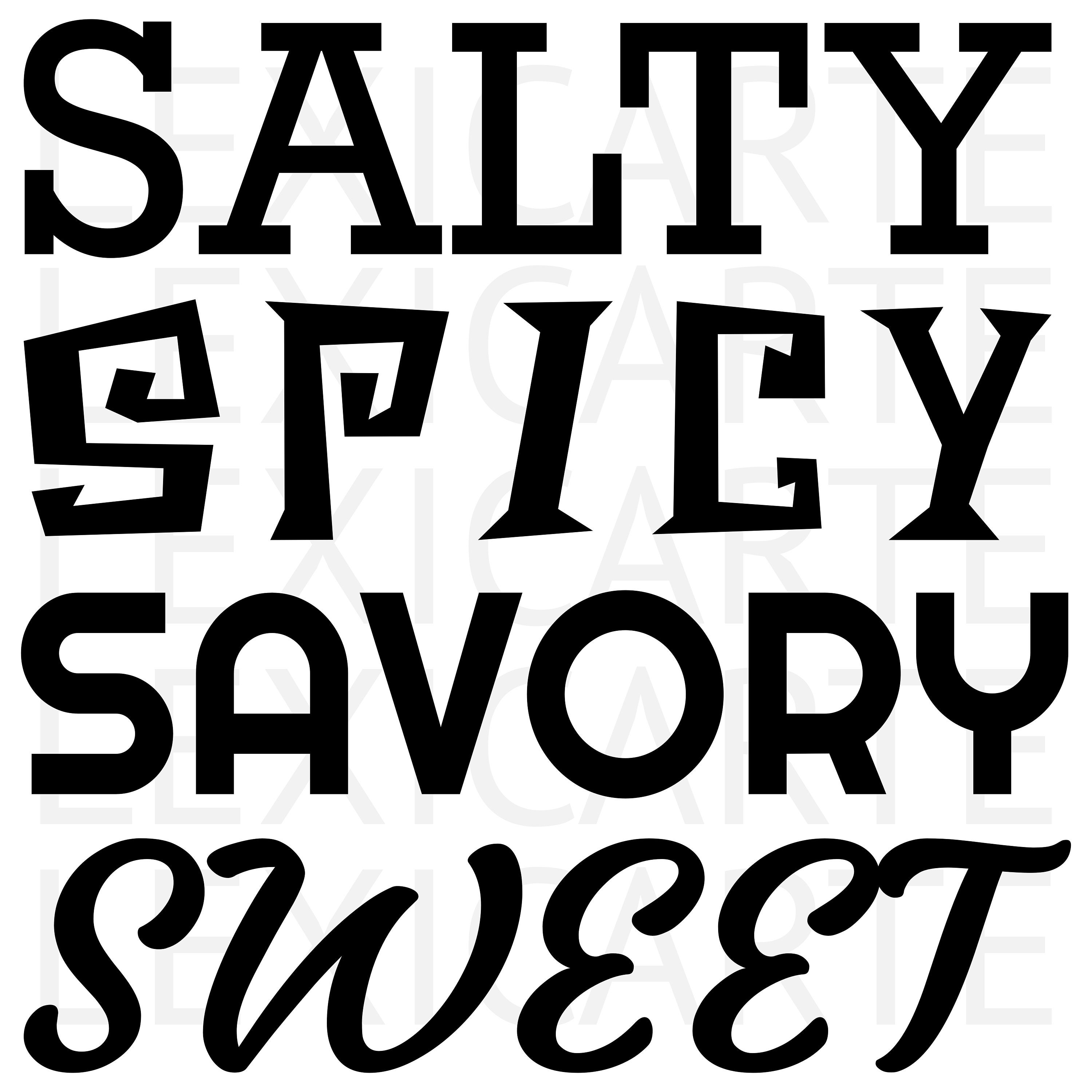 Salty Spicy Savory Sweet SVG PNG Instant Download Black and White High