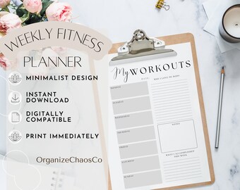 Work out log, Weight loss planner, Weight loss journal, workout planner, Goals year, self care planner, Instant Download, Printable PDF