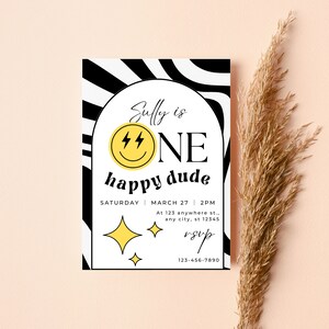 First birthday invitation, One Happy Dude Invitation, 1st birthday, first birthday, birthday invitation, Canva Template