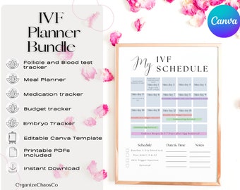 Pakiet IVF Planner, Kalendarz IVF, Planer Canva, Pobieranie cyfrowe, Prezent IVF