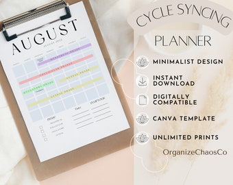 Cycle Syncing planner, Period tracker, Temperature tracker, Ovulation tracker, Period log, canva template