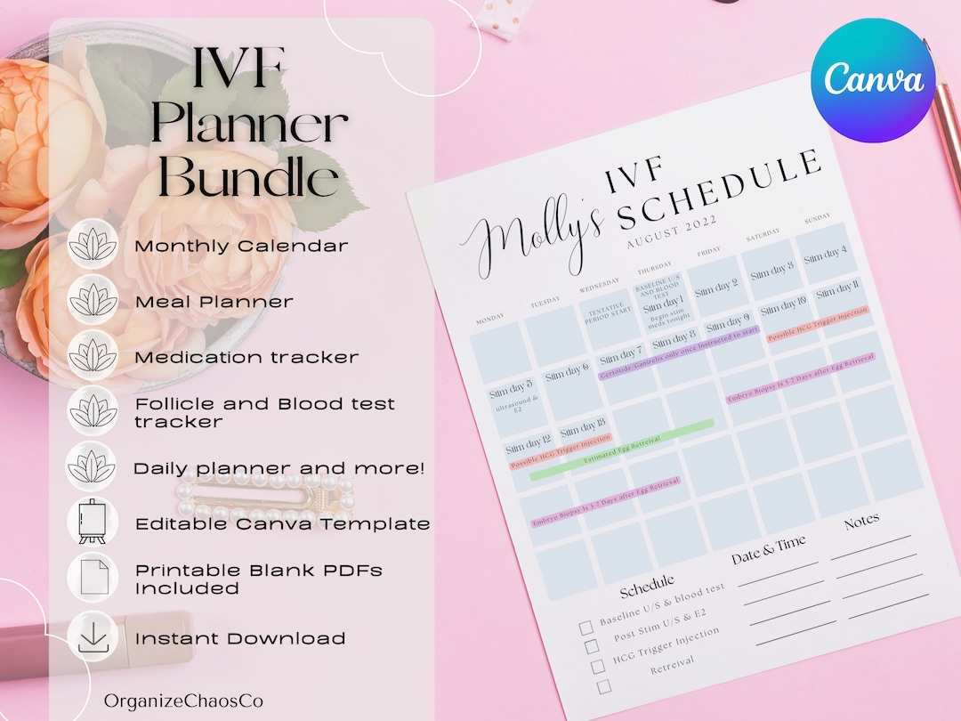 IVF Planner Bundle, IVF Calendar, Canva Planner, Digital Download, IVF ...