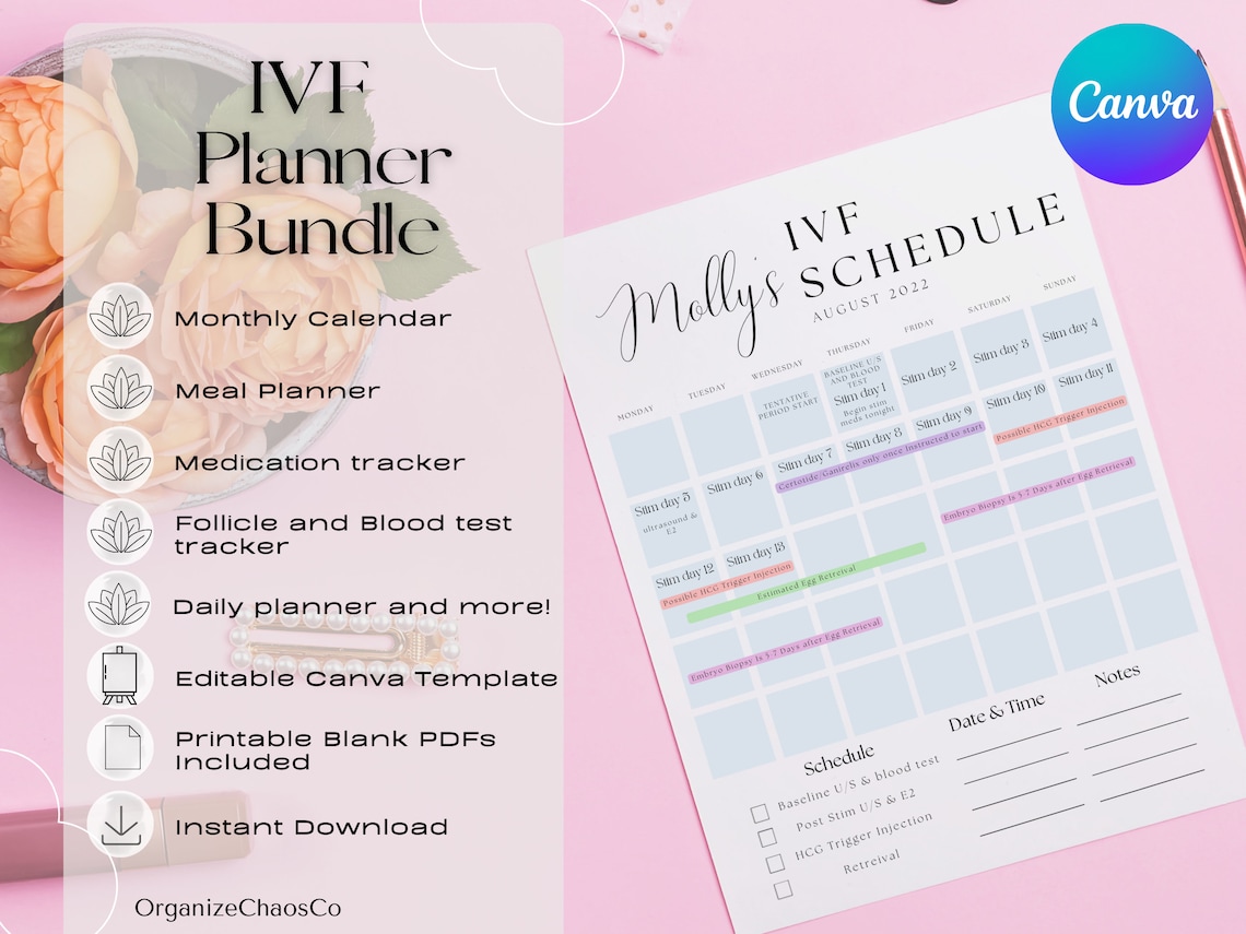 IVF Planner Bundle, IVF Calendar, Canva Planner, Digital Download, IVF ...