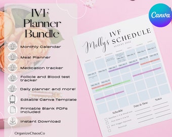 Pakiet IVF Planner, Kalendarz IVF, Planer Canva, Pobieranie cyfrowe, Prezent IVF