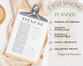 Cycle Syncing planner, Period tracker, Temperature tracker, Ovulation tracker, Period log, canva template
