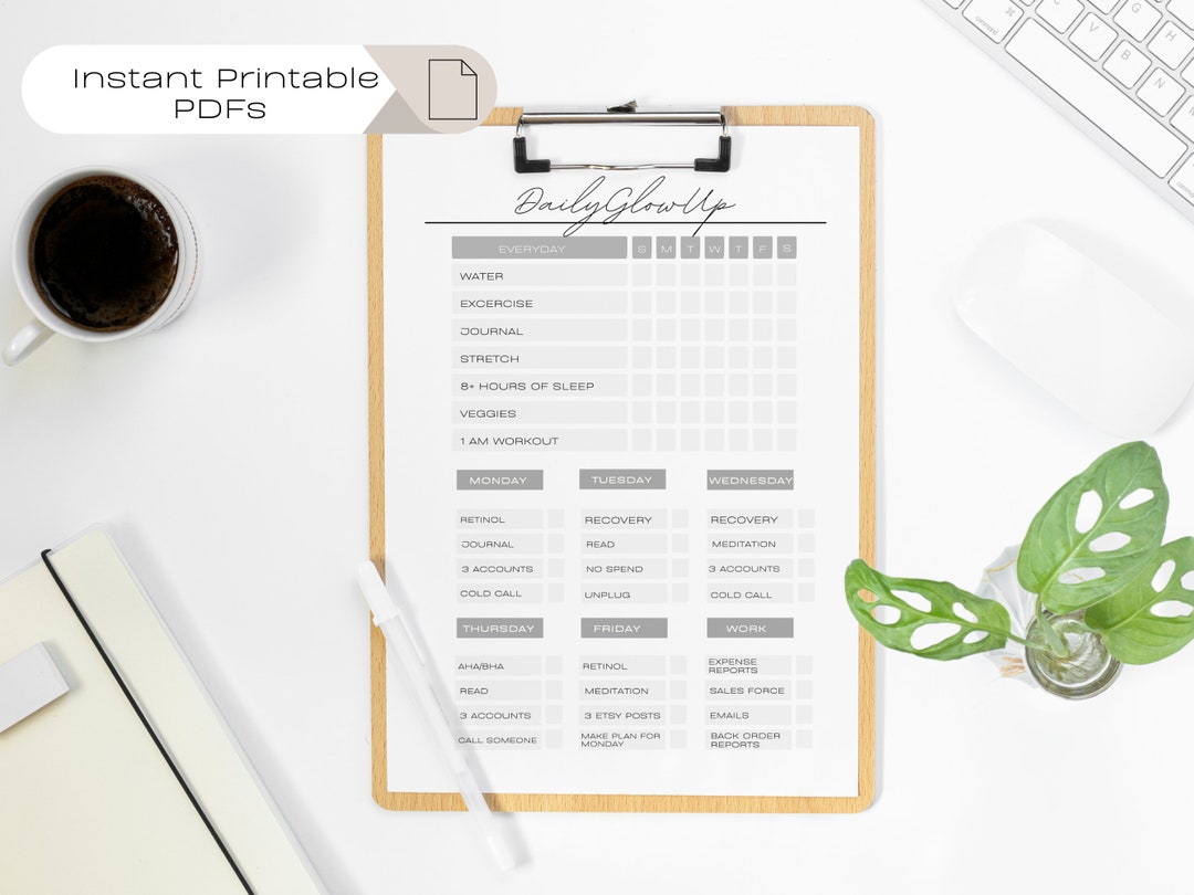 Morning Routine, Self Care Checklist, Cleaning Schedule, Printable