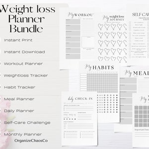 Weight Loss Planner, fitness journal, weekly habit tracker, meal planner, Weight loss journal, Habit Tracker, Fitness Planner