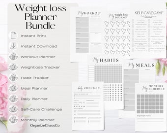 Weight Loss Planner, fitness journal, weekly habit tracker, meal planner, Weight loss journal, Habit Tracker, Fitness Planner