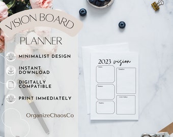 Vision Board Printable, Vision Board Template, Goal Setting Planner, Digital Download, Goals year