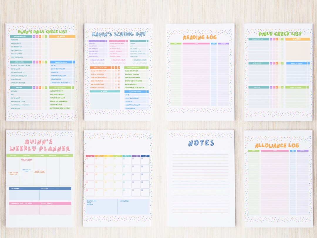Kids Chore Chart, Kids Planner Bundle, Kids Chore Chart Printable, Kids ...
