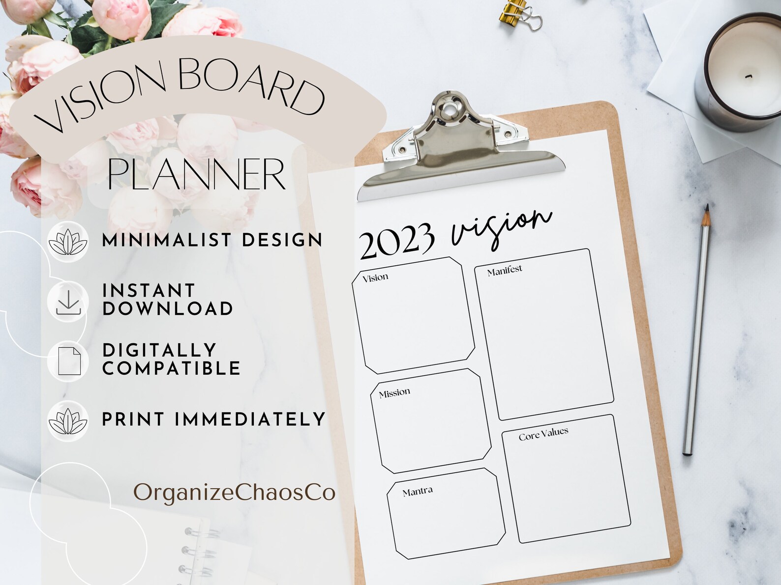 Vision Board Printable Vision Board Template Goal Setting Planner
