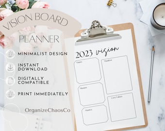 Vision Board Printable, Vision Board Template, Goal Setting Planner, Digital Download, Goals year