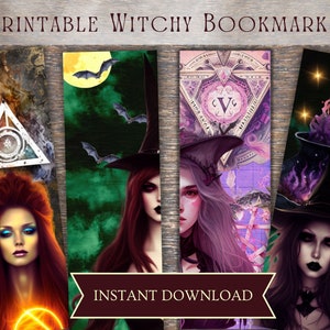 Printable witchy bookmarks, gothic bookmark, witchy junk journal, scrapbooking, instant download