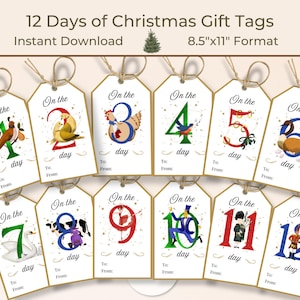 12 Days of Christmas Gift Tags, Classic Christmas printable, Christmas printable gift tags, Christmas printable, Teacher gift, Neighbor gift