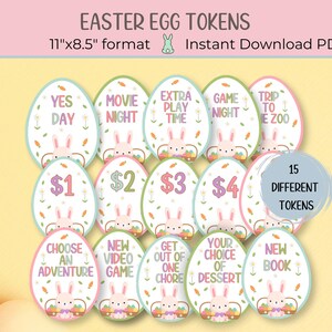 Easter egg tokens printable, Easter coupons, Easter gift ideas, Bunny tokens, Easter basket stuffers, Outdoor Easter egg hunt, Easter tokens