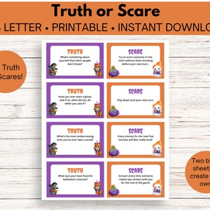 Truth or Scare | Halloween Printable | Fun Party Games | Halloween Party Game | Funny Halloween Printable Game | Truth or Dare