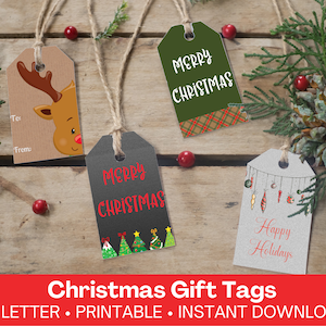 Christmas gift tags with 23 unique designs tailored to both kids and adults.