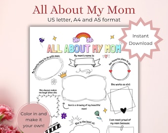 All About My Mom Coloring Page, Mother's Day Printable, Birthday Gift for Mom, DIY gift for Mom, Instant Download
