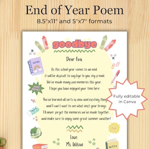 Poema de fin de año editable, Carta de fin de año para profesores, Carta de fin de año para estudiantes, Carta de despedida para estudiantes