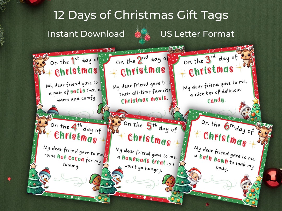 12 Days of Christmas Gift Tags, Christmas Countdown, Christmas