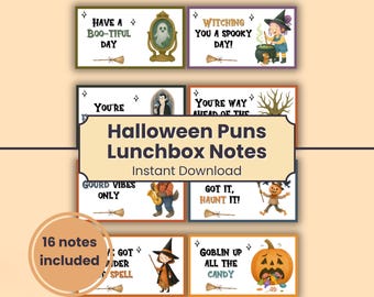 Halloween Lunchbox Notes for Kids, School notes, Halloween puns, Halloween riddles, Lunch box jokes, Instant Download, Halloween jokes