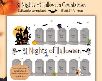 31 Nights of Halloween Movie Countdown | Happy Halloween | Halloween countdown | Halloween activity | Halloween countdown calendar
