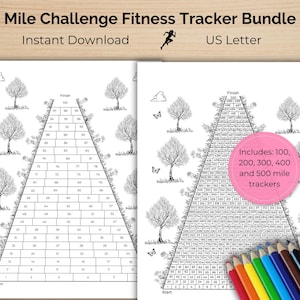 Fitnesstrackerpaket för milutmaning, Målspårare, Träningsspårare, Utskrivbar träningsspårare, Vanespårare för promenader, Körsträcka