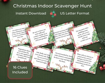 Christmas Scavenger Hunt, Indoor treasure hunt, Christmas games, Christmas printable, party games, scavenger hunt for kids