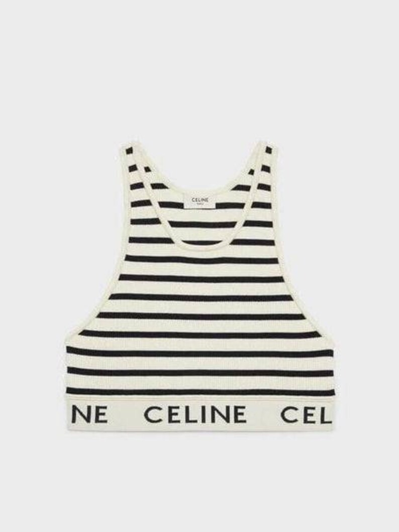 Céline Mesh Sports Bra Cream/navy Etsy