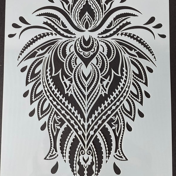 Damask design, Mylar stencil in A4 for furniture, walls, fabric, etching, murals, screen printing art, click to paint and decorate now